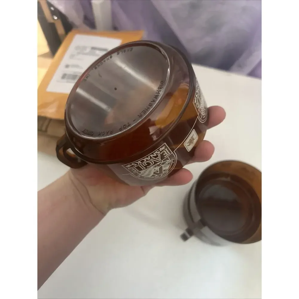 Vintage Amber Anheuser Busch Eagle Snack Cup Soup Bowl Brown w Handles